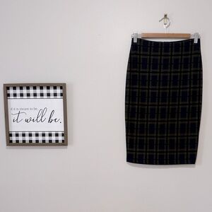 Zara Black Brown and Navy Tartan Pencil Skirt - Medium